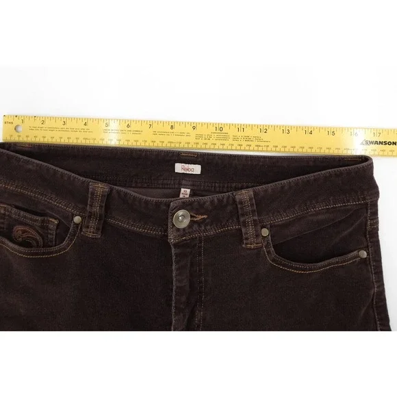 Reba Pants Womens 10 Brown Corduroy Straight Leg Embroidered Back Yoke 5 Pocket - Picture 6 of 11